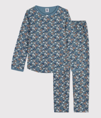 pyjama-bleu-petit-bateau-fleurs